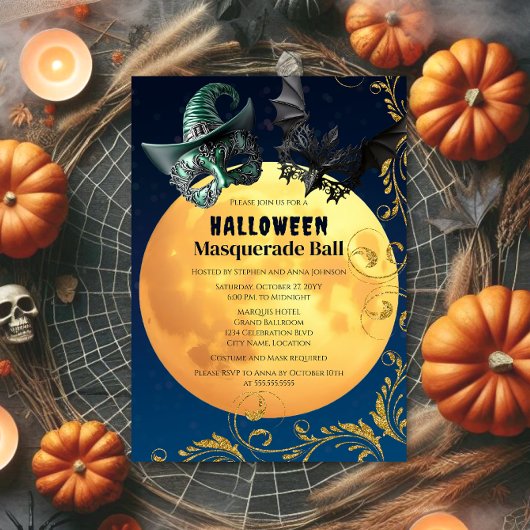 Halloween Volle Maan Masquerade Ball Kaart