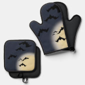 Halloween volle maan met vleermuizen ovenwant & pannenlap set (Voorkant / Achterkant)