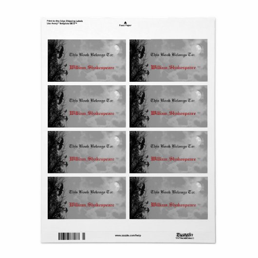 Halloween Volle Maan Ravens Custom Bookplate Label (Full Sheet)