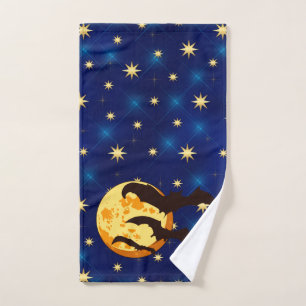 Halloween Volle Maan Vleermuizen Nachtelijke Hemel Handdoek