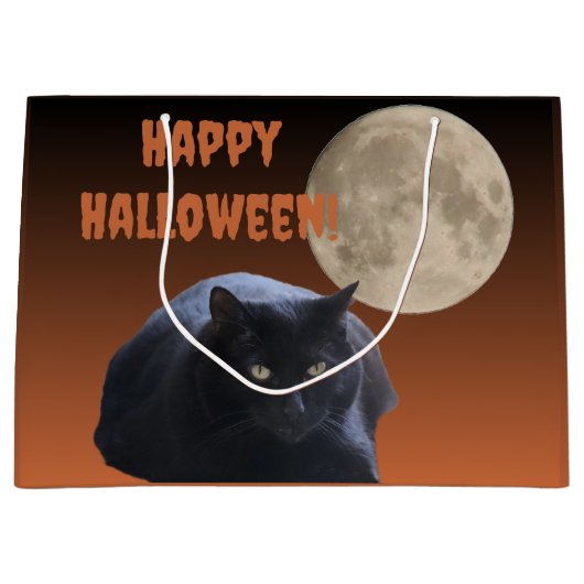 Halloween Volle Maan Zwarte Kat Groot Cadeauzakje (Voorkant)
