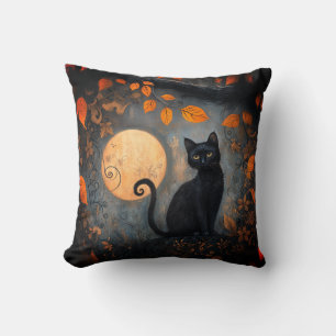 Halloween Volle Maan Zwarte Kat  Herfst Kussen