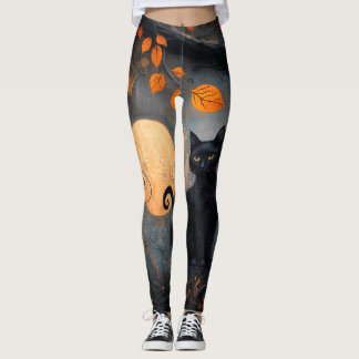 Halloween Volle Maan Zwarte Kat  Herfst Leggings
