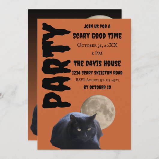 Halloween Volle Maan Zwarte Kat Kaart (Voorkant / Achterkant)