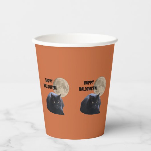 Halloween Volle Maan Zwarte Kat Papieren Bekers (Voorkant)