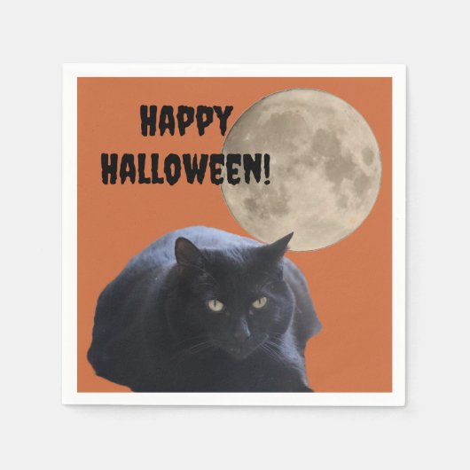 Halloween Volle Maan Zwarte Kat Servet (Voorkant)