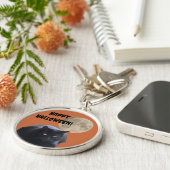 Halloween Volle Maan Zwarte Kat Sleutelhanger (Zijkant)