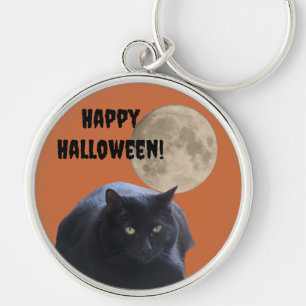 Halloween Volle Maan Zwarte Kat Sleutelhanger