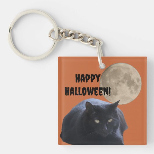Halloween Volle Maan Zwarte Kat Sleutelhanger (voorkant)