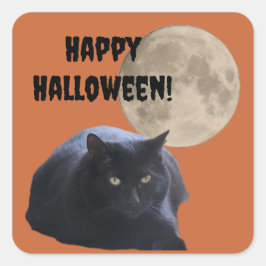 Halloween Volle Maan Zwarte Kat Vierkante Sticker