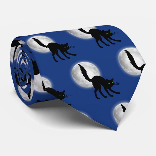Halloween Volle Maan Zwarte Katten Patroon Stropda Stropdas (Opgerold)