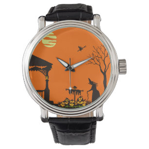 Halloween, volwassen, horloge, silhouet, heks, spo horloge
