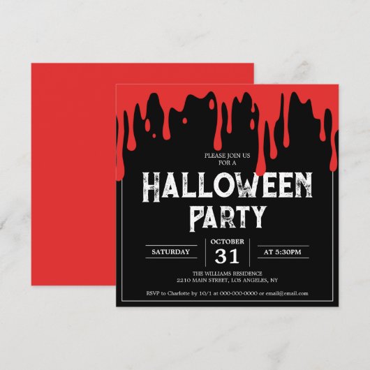 Halloween Volwassen Partij Bloeddruppels Kaart (Voorkant / Achterkant)