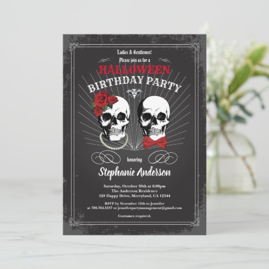 Halloween volwassen verjaardagsfeest gothic zwart  kaart (Staand voorkant)