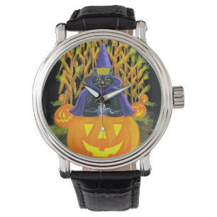Halloween, volwassene, horloge, zwart, kat, muis,  horloge