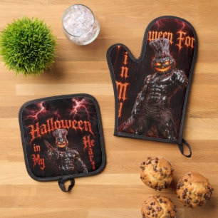 Halloween Voor Altijd In Mijn Hart Gotische Pompoe Ovenwant & Pannenlap Set