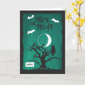 Halloween voor Brother Owl Crooked Tree Moon & Bat Kaart (Gele Bloem)