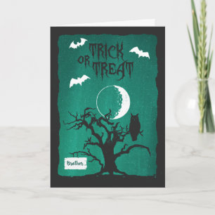 Halloween voor Brother Owl Crooked Tree Moon & Bat Kaart