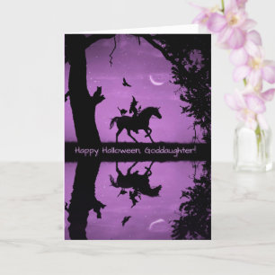 Halloween voor Goddochter Cute Witch en Animals Kaart