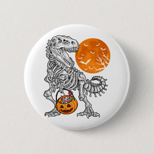 Halloween voor jongens kinder dinosaurus skelet T Ronde Button 5,7 Cm