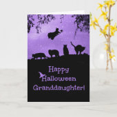 Halloween voor kleindochter met katten en heks kaart (Gele Bloem)