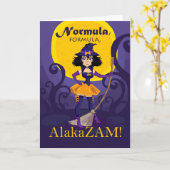 Halloween voor man, Schattigee heks met spreuk Kaart (Gele Bloem)