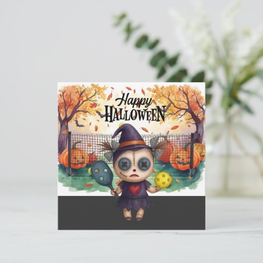 Halloween voor Pickleball Player Party Feestdagenkaart (Staand voorkant)