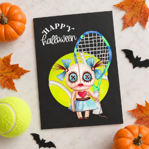 Halloween voor tennisser met racket feestdagenkaart