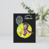 Halloween voor tennisspeler met racket en bal feestdagenkaart (Staand voorkant)