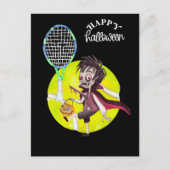 Halloween voor tennisspeler met racket en bal feestdagenkaart (Voorkant)