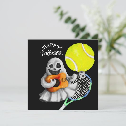 Halloween voor tennisspeler met racket feestdagenkaart (Staand voorkant)