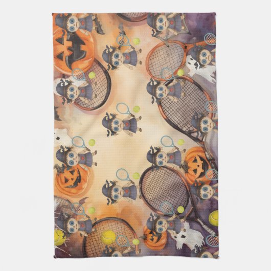 Halloween voor tennisspeler theedoek (Verticaal)