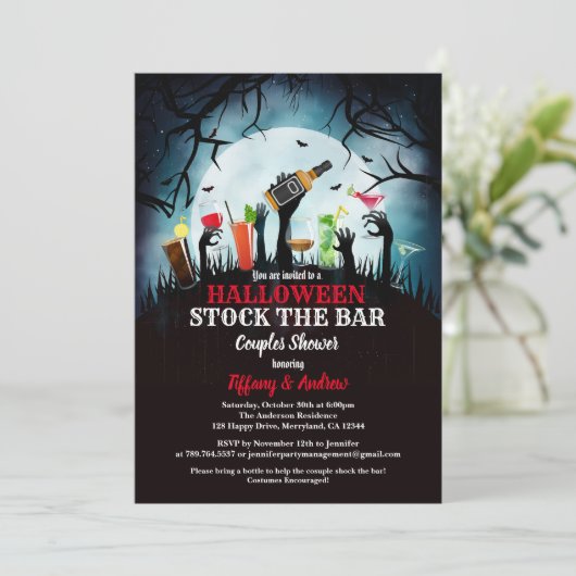 Halloween voorraad de bar uitnodiging zombie cockt (Staand voorkant)