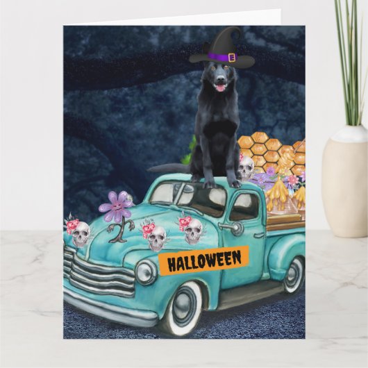 Halloween-vrachtwagen met Duitse herdershond Griez Kaart (Voorkant)