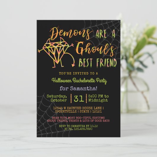 Halloween vrijgezellenfeest | Grappige demonen Gho Kaart (Staand voorkant)