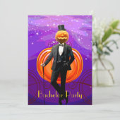 Halloween vrijgezellenfeest met pompoen bruidegom kaart (Staand voorkant)