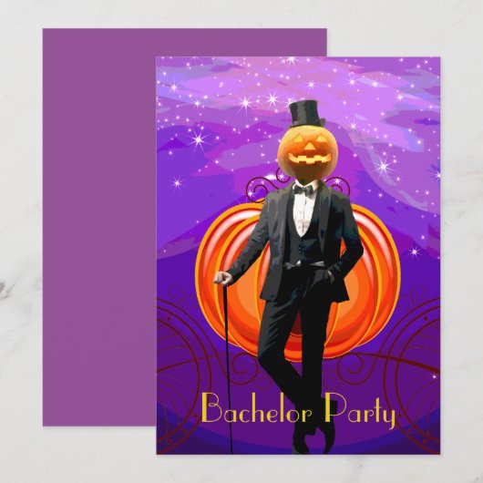 Halloween vrijgezellenfeest met pompoen bruidegom kaart (Voorkant / Achterkant)