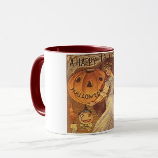 Halloween Vrouw en Jack o Lantern Coffee Mok (Voorkant links)