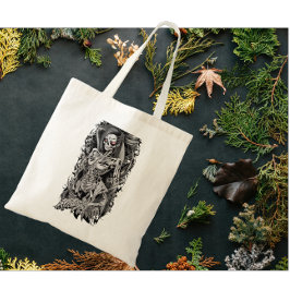 Halloween Vrouw met Oranje ogen Skelet Tote Bag