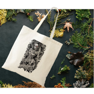 Halloween Vrouw met Oranje ogen Skelet Tote Bag