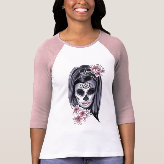 Halloween Vrouw Sugar Skull T-shirt (Voorkant)