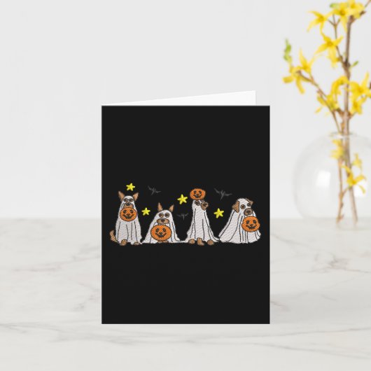 Halloween Vrouwen Ghost Hond Borduurwerk Effect On Kaart (Gele Bloem)