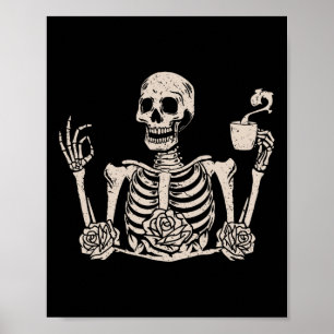 Halloween Vrouwen Mannen Funny Skeleton Drink Koff Poster