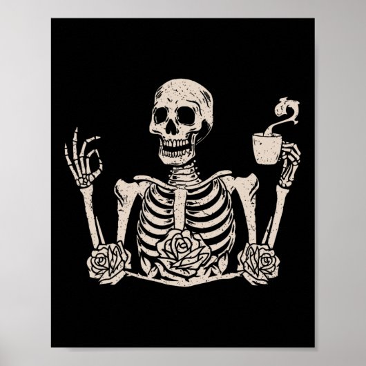 Halloween Vrouwen Mannen Funny Skeleton Drink Koff Poster (Voorkant)