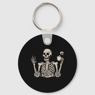 Halloween Vrouwen Mannen Grappig Skelet Drinkt Kof Sleutelhanger
