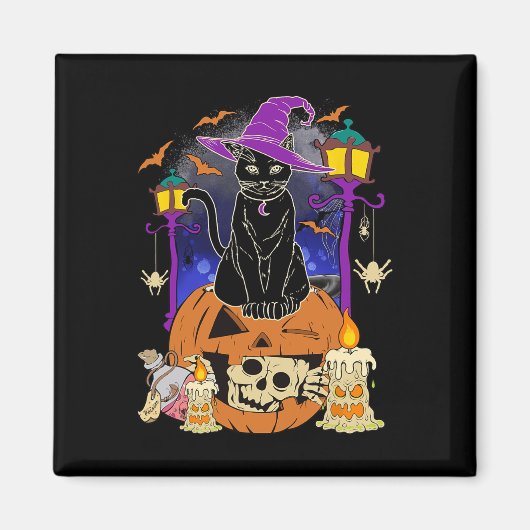 Halloween Vrouwen Mannen Kinder Halloween Black Ca Magneet (Voorkant)
