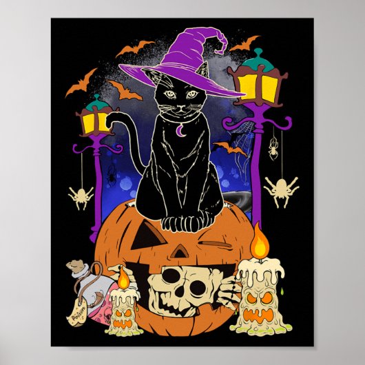 Halloween Vrouwen Mannen Kinder Halloween Black Ca Poster (Voorkant)