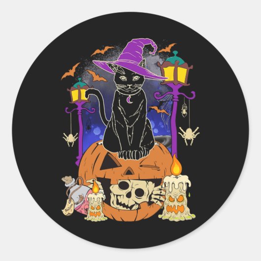 Halloween Vrouwen Mannen Kinder Halloween Black Ca Ronde Sticker (Voorkant)