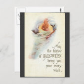 -halloween-vrouwtje-bats-broomstick-kaart briefkaart (Voorkant / Achterkant)