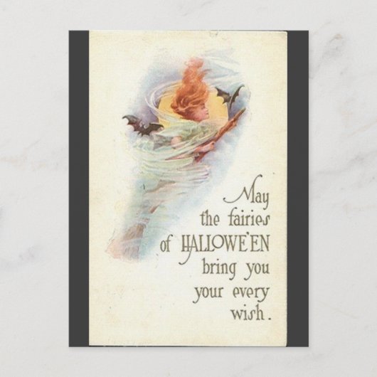 -halloween-vrouwtje-bats-broomstick-kaart briefkaart (Voorkant)